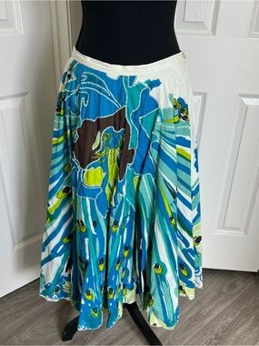 🦚 Vintage Bebe Flared Sequined Blue & Green Lined Peacock Skirt Size Medium